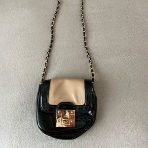 Black and Beige Patent Leather Crossbody Handbag